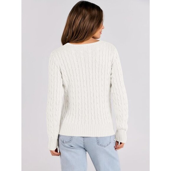 ANRABESS Womens white Long Sleeve Cable Knit Sweater  Fall Trendy Outfits - Picture 4 of 6